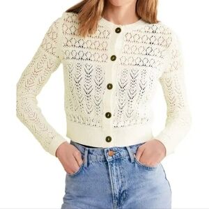 Boden Pointelle Cotton Cardigan In Warm Ivory - Women's Size S